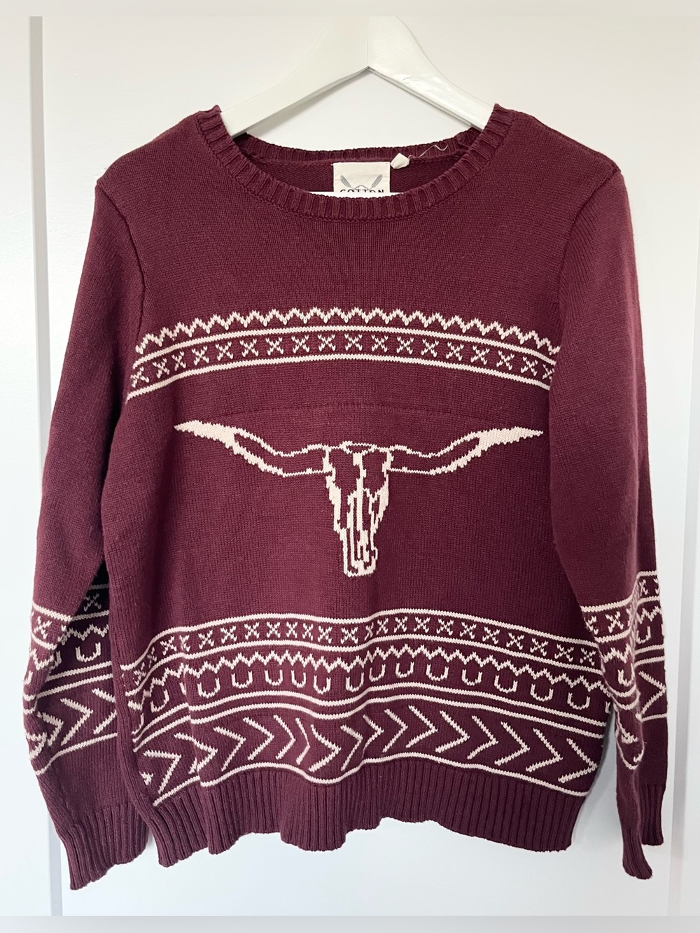 Cotton Rye Outfitters Longhorn Maroon Western Sweater Cowgirl Women’s Size L